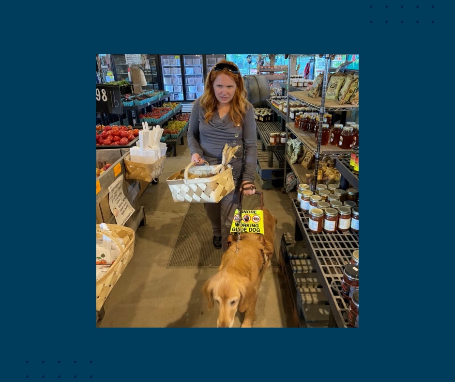 Emily Bartell and her dog shopping for groceries