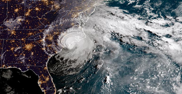 Satellite image of Hurricane Florence as it impacted the coast of NC