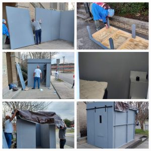 A series of photos shows the process of building the replica solitary cell