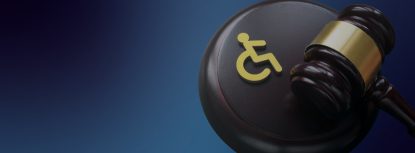 a gavel and the wheelchair symbol for accessibility