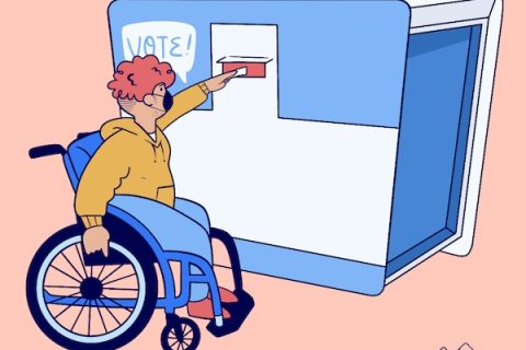 Illustration of person in wheelchair voting