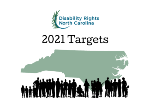 DRNC logo with words 2021 targets beneath. over green shape of NC above crowd of diverse people