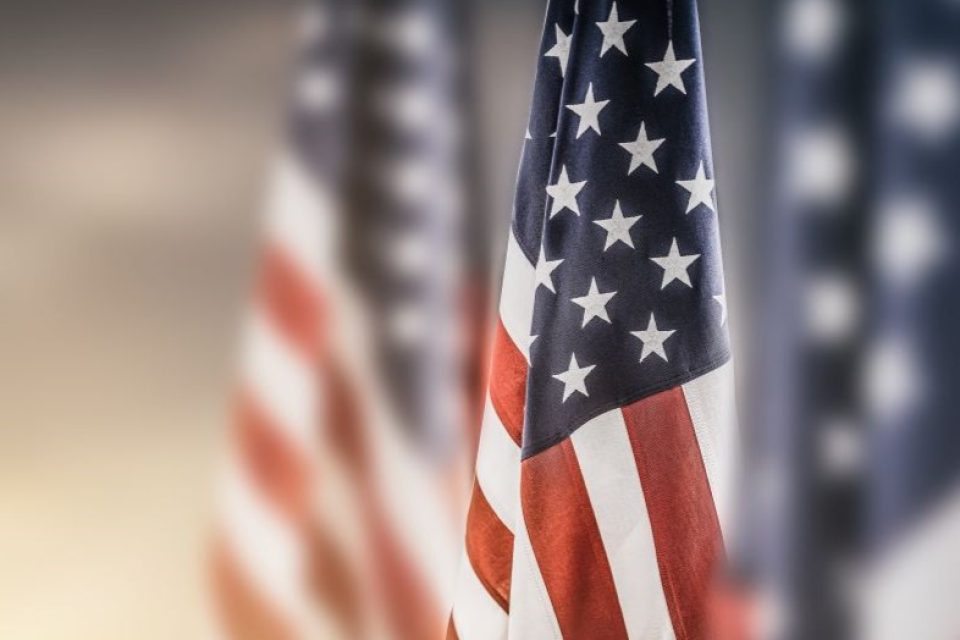 American Flags with soft light