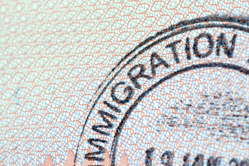 a close up of an immigration stamp in a passport
